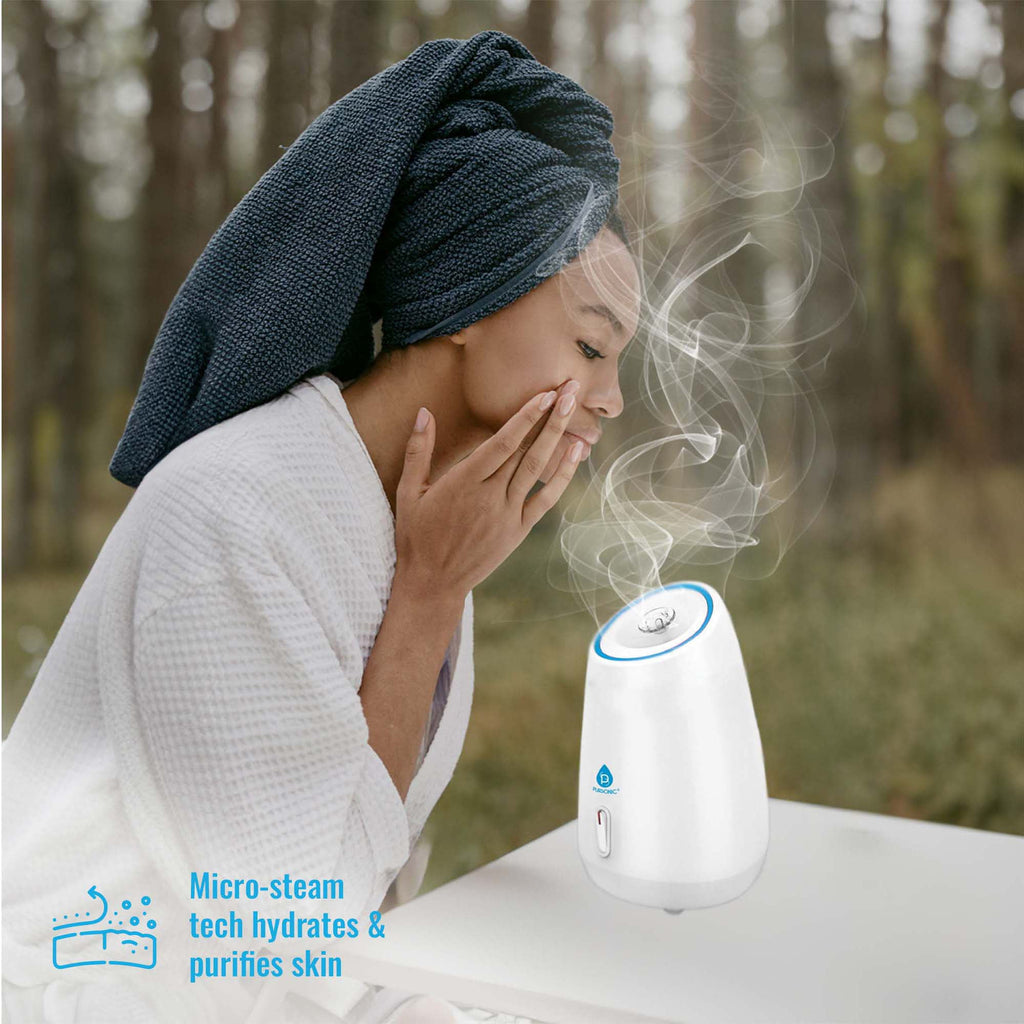 7-in-1 LED Light Therapy Face Mask & Pursonic Facial Steamer Hot Mist Moisturizing Spa Bundle