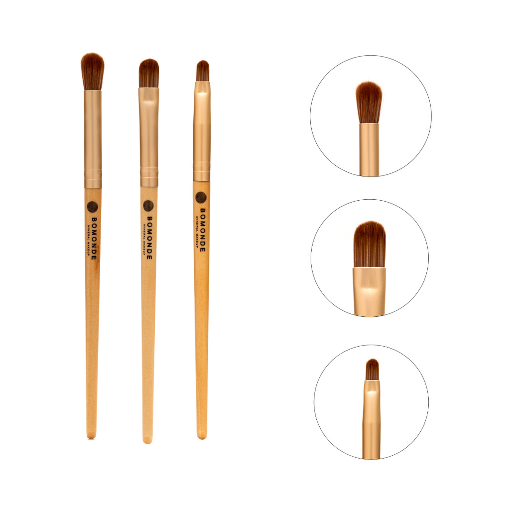 Vegan 3-Piece Eyeshadow Brush Set | Eco-Luxury Blending & Application in Hessian Bag